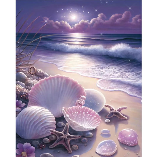 Dreamy Purple Coast - Full 11CT Stamped Cross Stitch 40x50CM - Huacan