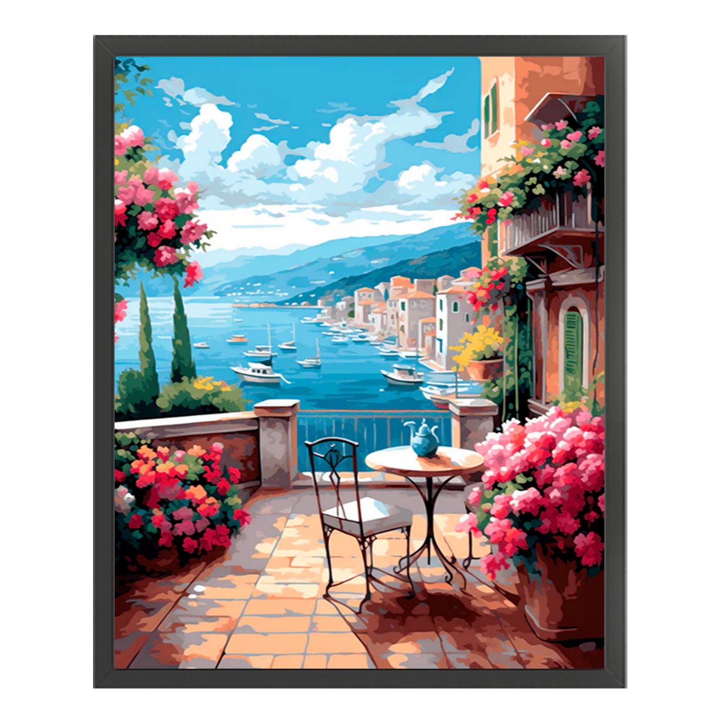 Terrace With Lakeside Blooms - Full 11CT Stamped Cross Stitch 40x50CM - Huacan