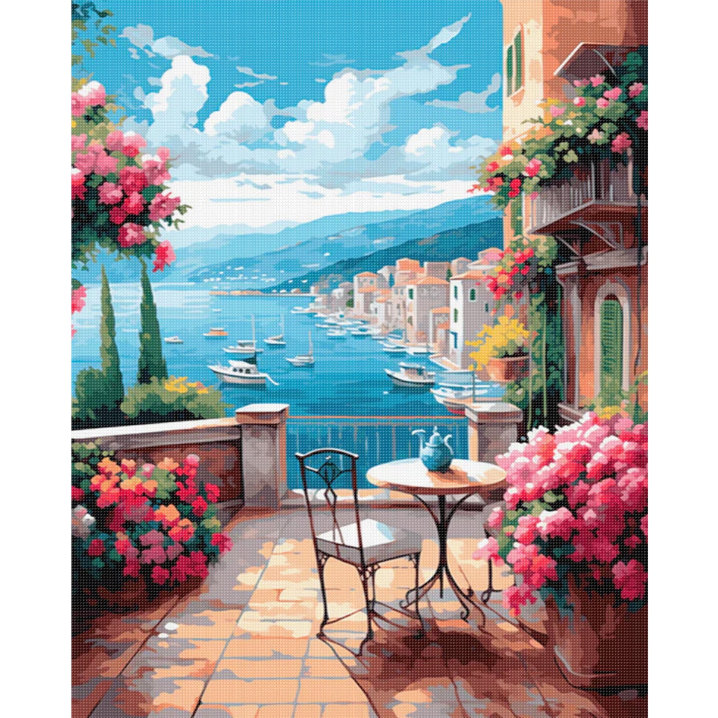 Terrace With Lakeside Blooms - Full 11CT Stamped Cross Stitch 40x50CM - Huacan