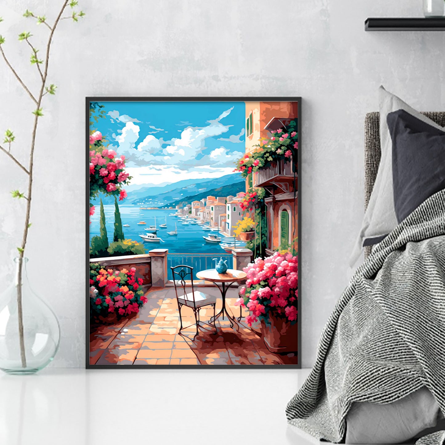 Terrace With Lakeside Blooms - Full 11CT Stamped Cross Stitch 40x50CM - Huacan