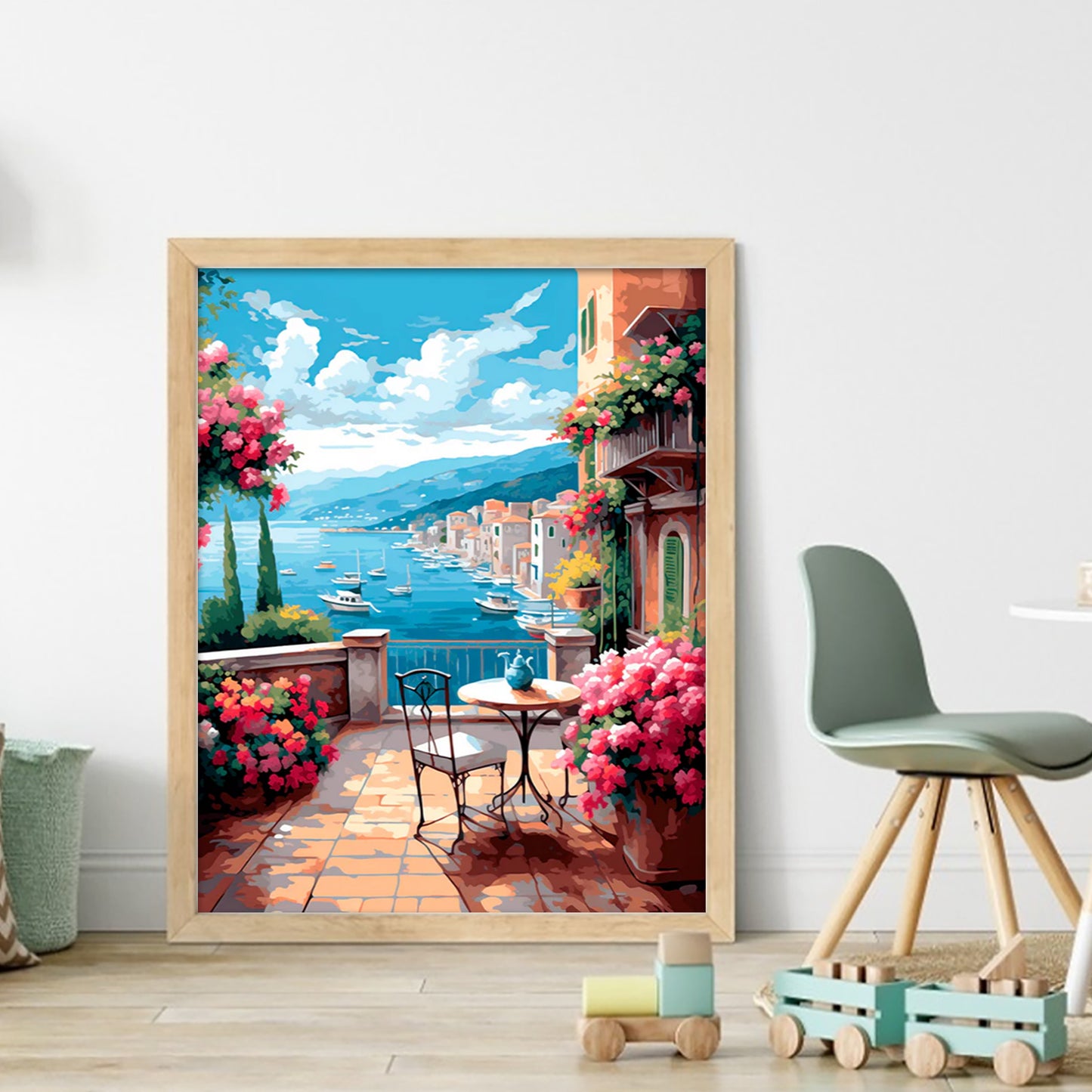 Terrace With Lakeside Blooms - Full 11CT Stamped Cross Stitch 40x50CM - Huacan