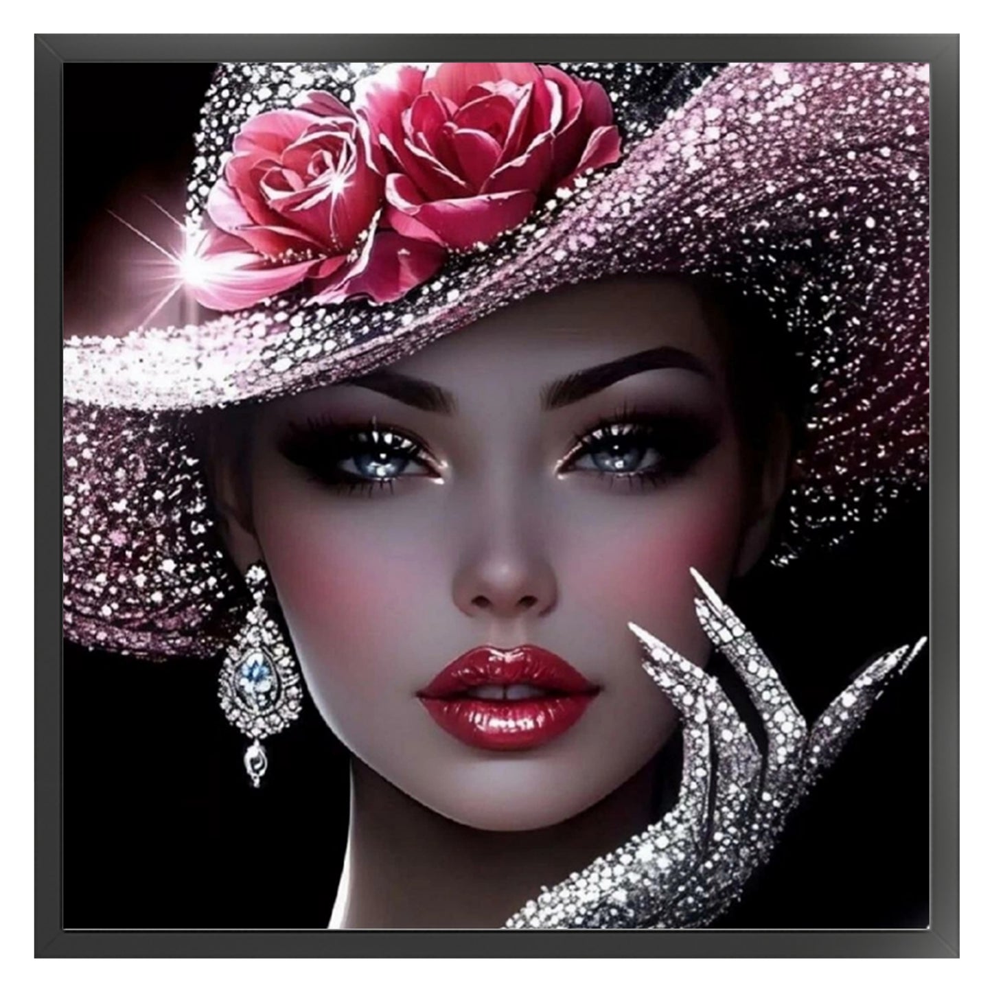 Elegant Lady - Pink Diamond Rose Lady - Full 11CT Stamped Cross Stitch 45x45CM - Huacan