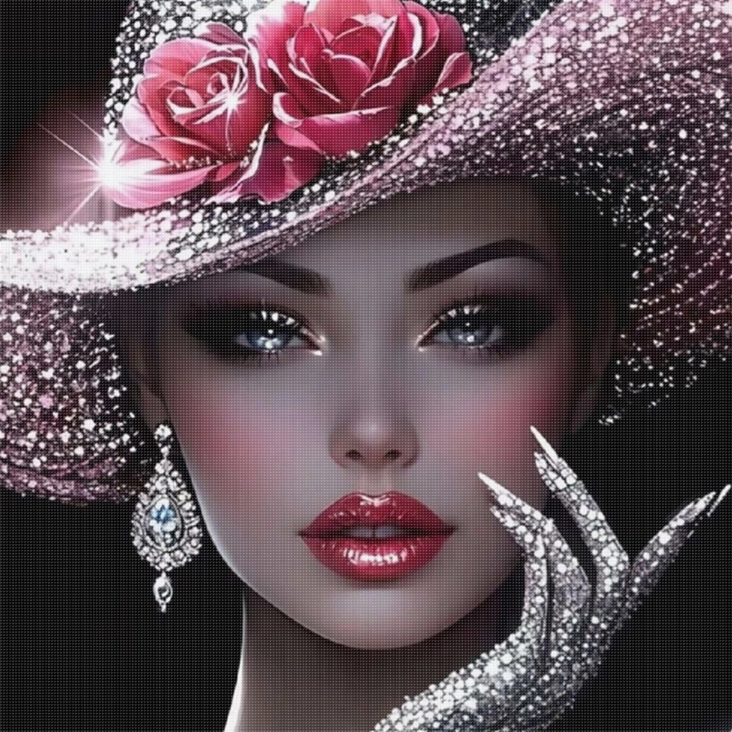 Elegant Lady - Pink Diamond Rose Lady - Full 11CT Stamped Cross Stitch 45x45CM - Huacan