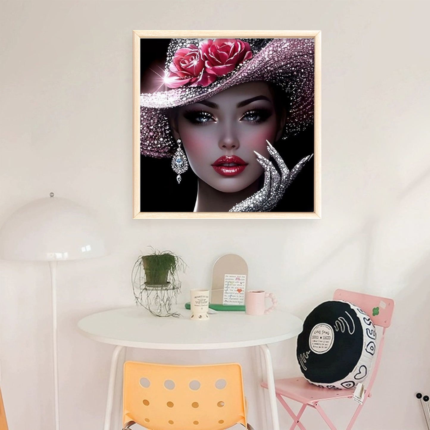 Elegant Lady - Pink Diamond Rose Lady - Full 11CT Stamped Cross Stitch 45x45CM - Huacan