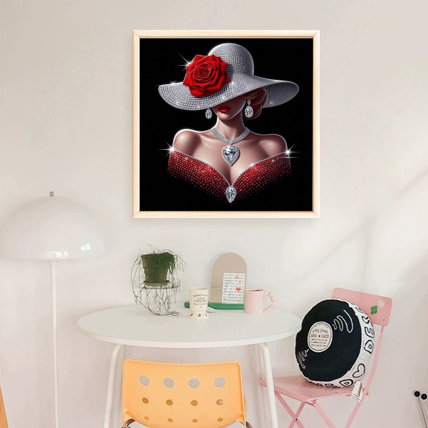 Elegant Lady - Silver Hat With Ruby Beauty - Full 11CT Stamped Cross Stitch 45x45CM - Huacan