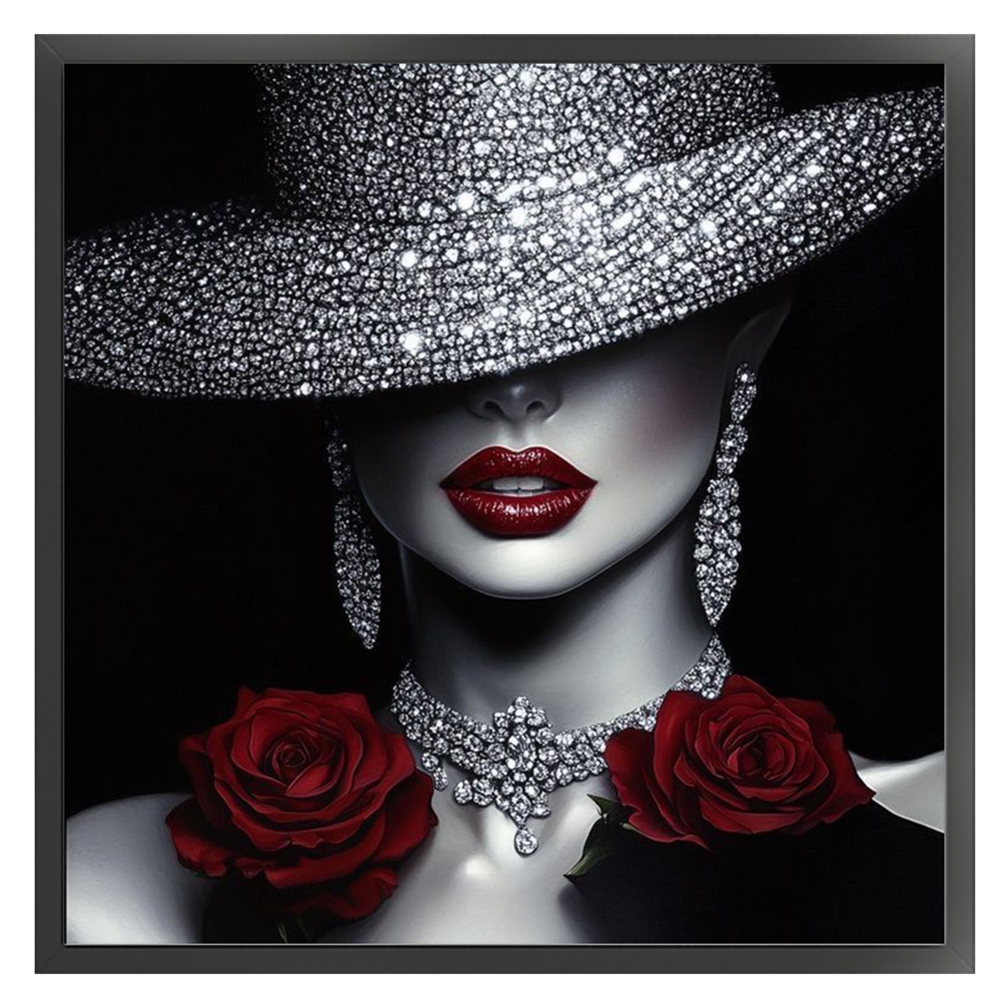 Elegant Lady - Dark Lips & Rose - Full 11CT Stamped Cross Stitch 45x45CM - Huacan