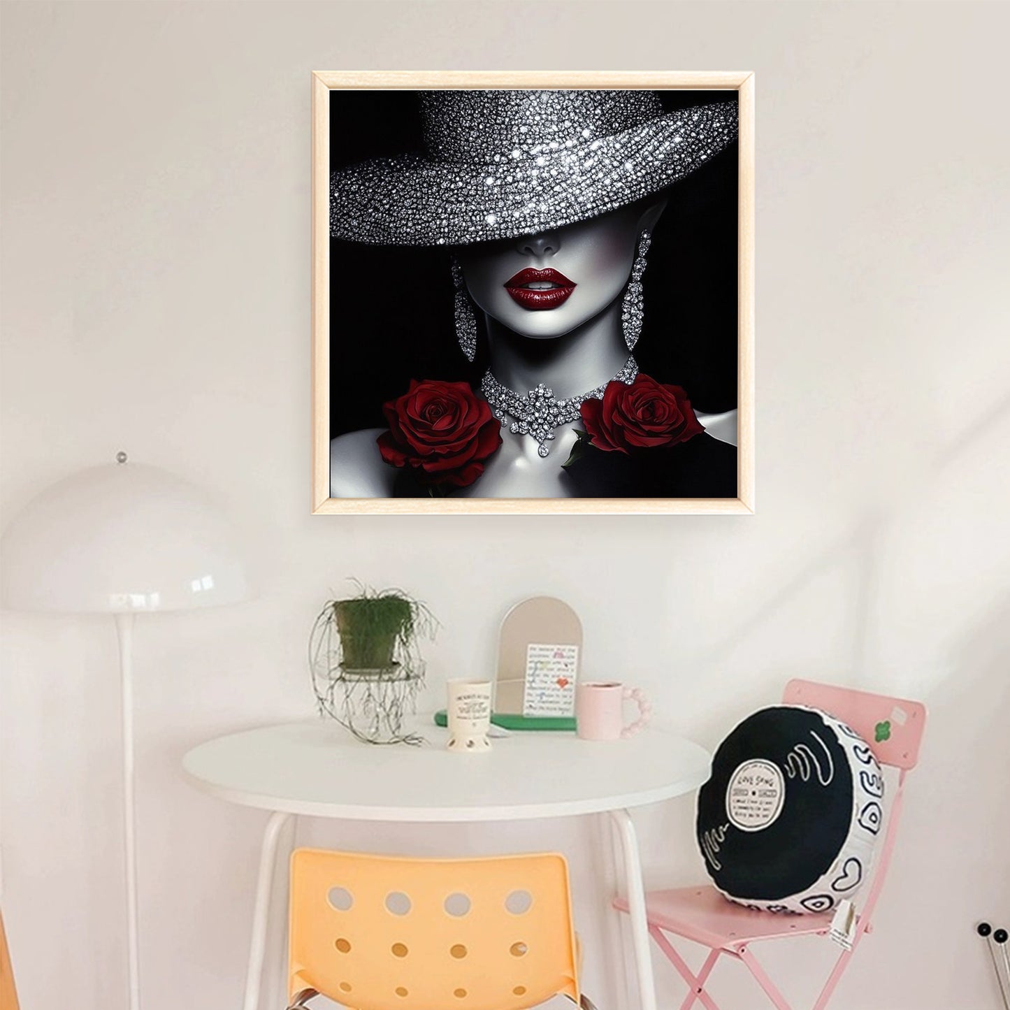 Elegant Lady - Dark Lips & Rose - Full 11CT Stamped Cross Stitch 45x45CM - Huacan