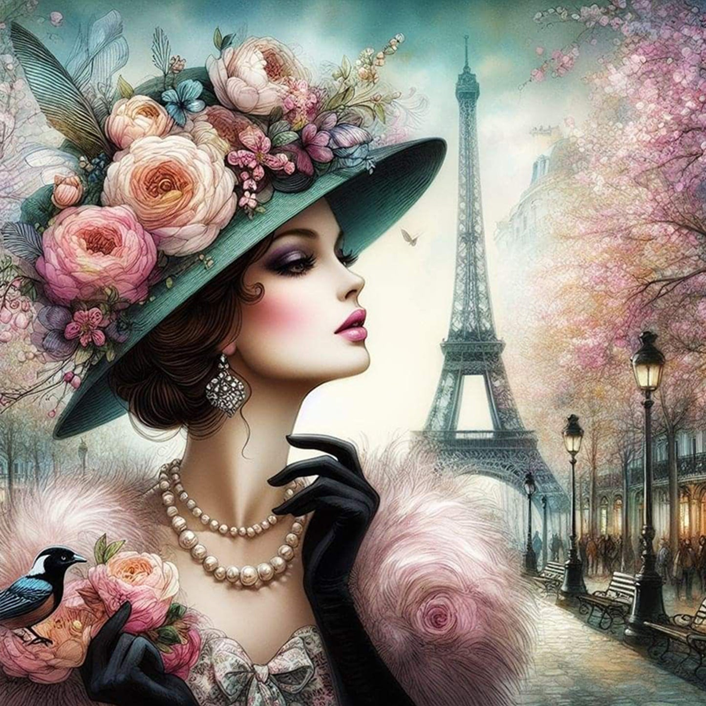 Elegant Lady - Vintage Paris Lady - Full 11CT Stamped Cross Stitch 45x45CM - Huacan