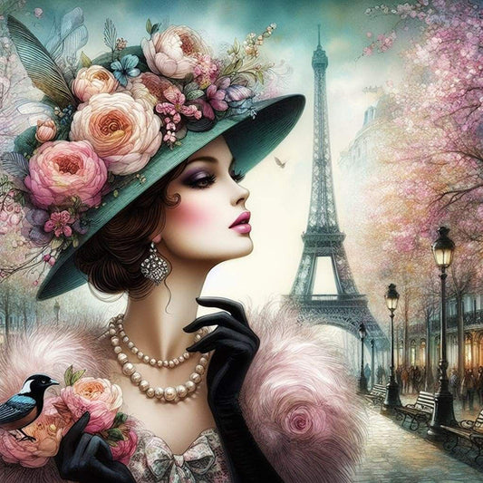 Elegant Lady - Vintage Paris Lady - Full 11CT Stamped Cross Stitch 45x45CM - Huacan