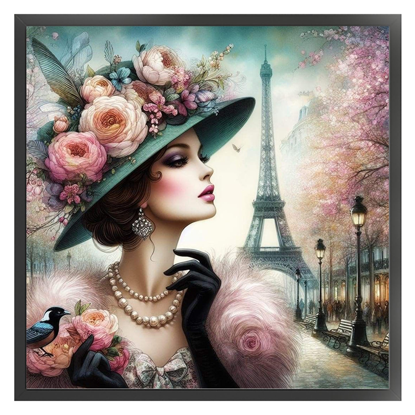 Elegant Lady - Vintage Paris Lady - Full 11CT Stamped Cross Stitch 45x45CM - Huacan