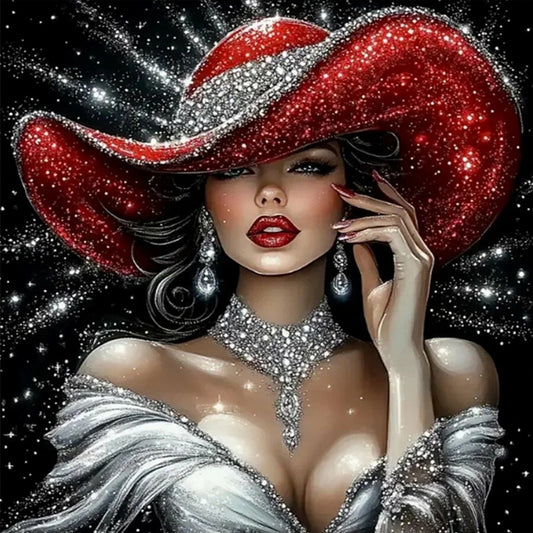 Elegant Lady - Sparkling Ruby Lady - Full 11CT Stamped Cross Stitch 45x45CM - Huacan