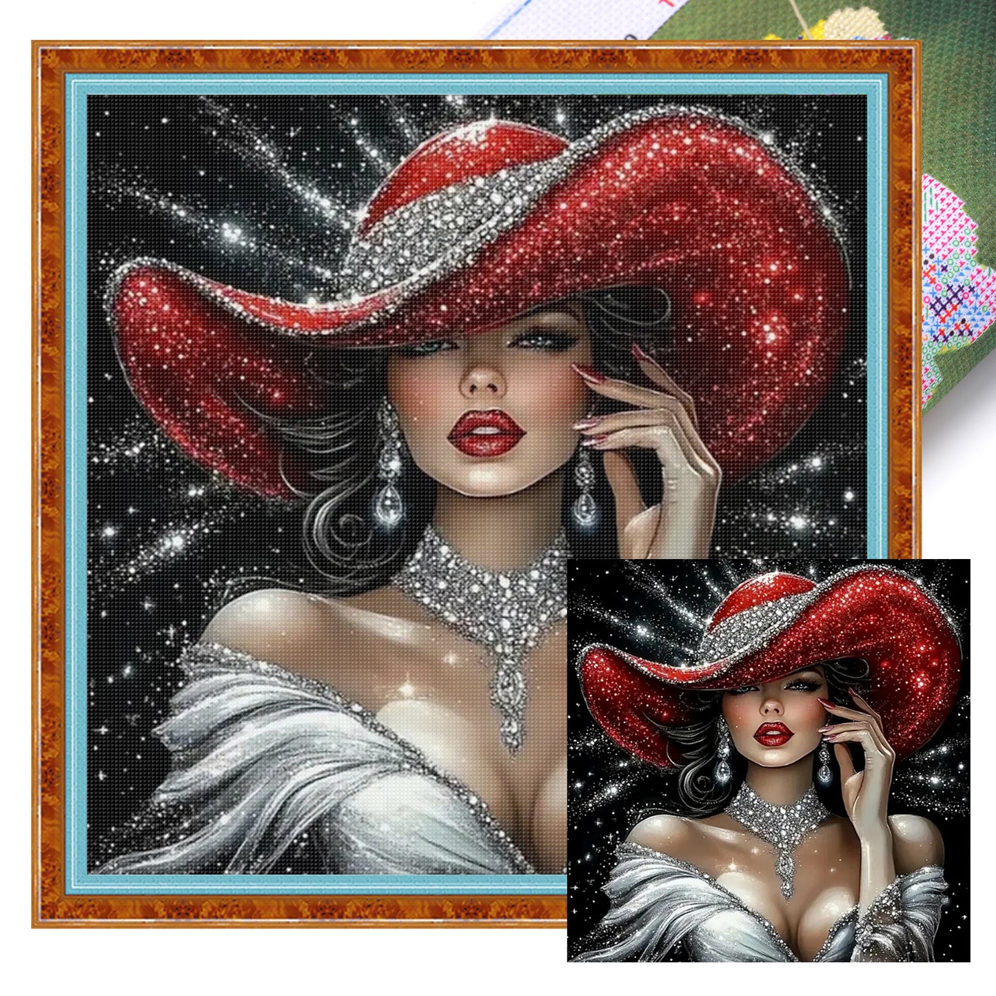 Elegant Lady - Sparkling Ruby Lady - Full 11CT Stamped Cross Stitch 45x45CM - Huacan