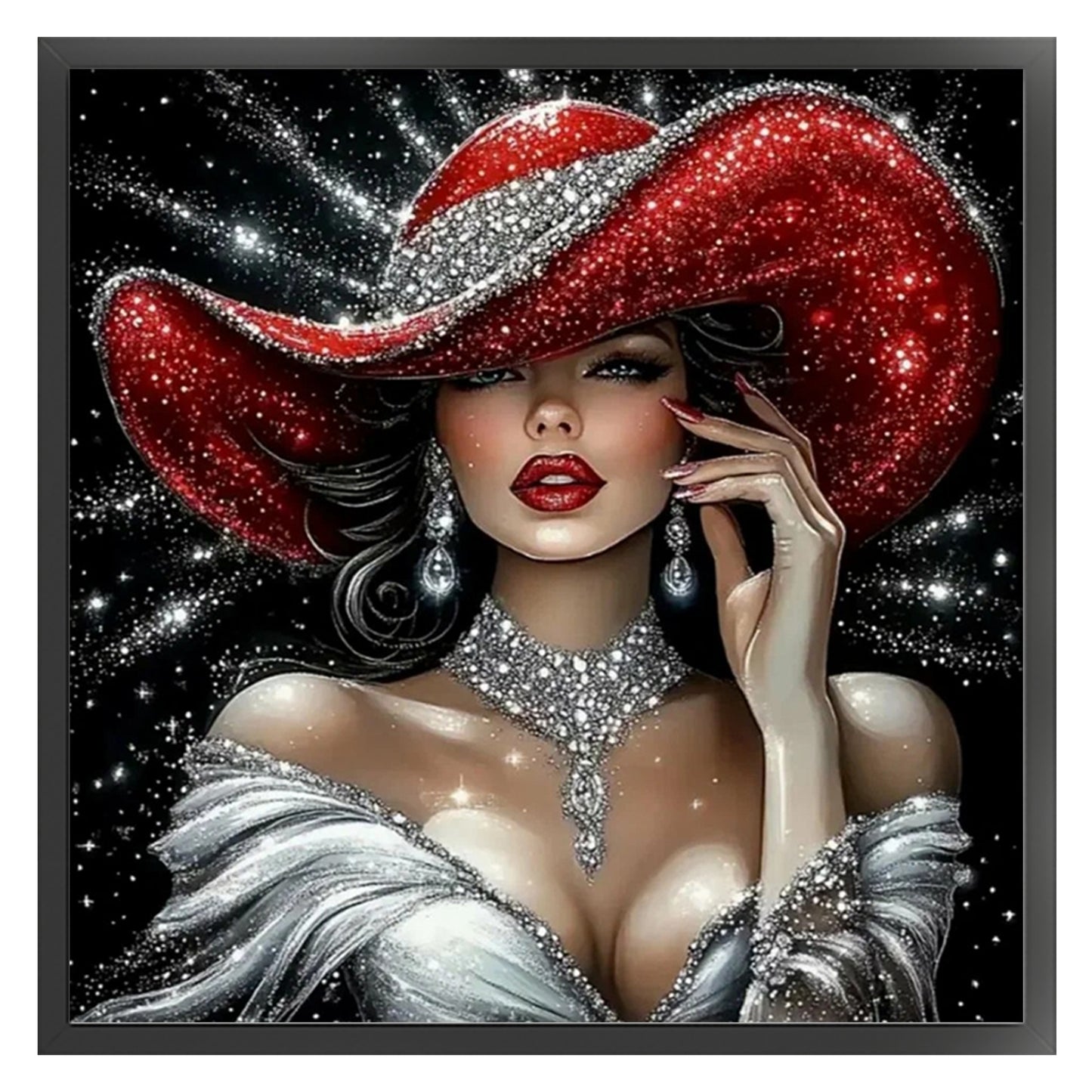 Elegant Lady - Sparkling Ruby Lady - Full 11CT Stamped Cross Stitch 45x45CM - Huacan