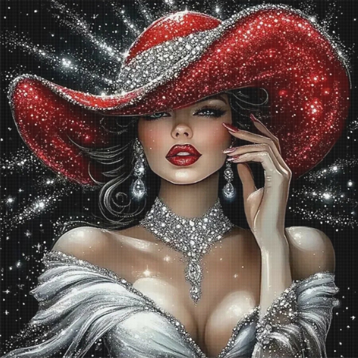 Elegant Lady - Sparkling Ruby Lady - Full 11CT Stamped Cross Stitch 45x45CM - Huacan