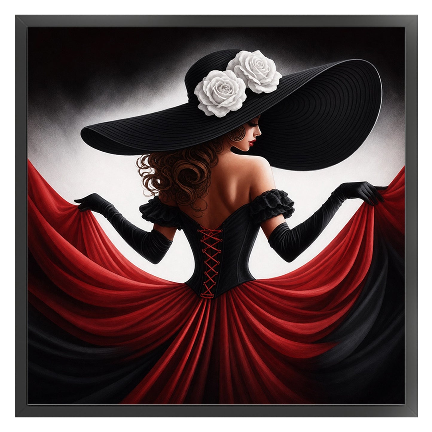 Elegant Lady - Black Red Rose Dress - Full 11CT Stamped Cross Stitch 45x45CM - Huacan