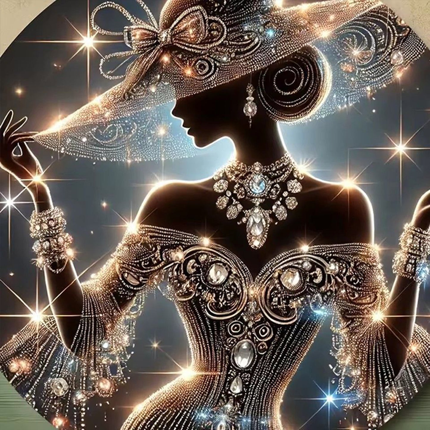 Elegant Lady - Sparkling Jewelry Silhouette - Full 11CT Stamped Cross Stitch 45x45CM - Huacan