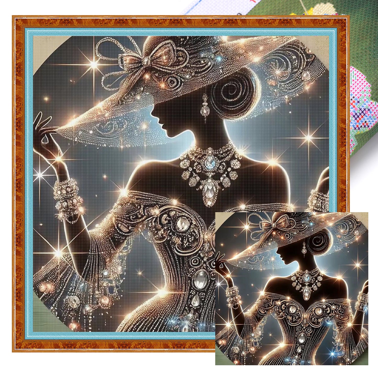 Elegant Lady - Sparkling Jewelry Silhouette - Full 11CT Stamped Cross Stitch 45x45CM - Huacan