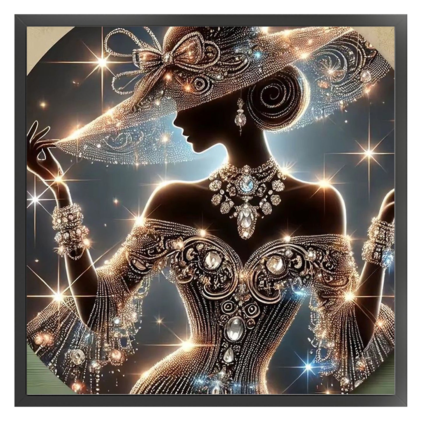 Elegant Lady - Sparkling Jewelry Silhouette - Full 11CT Stamped Cross Stitch 45x45CM - Huacan