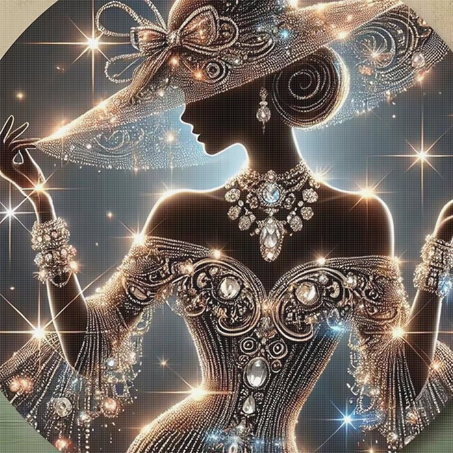 Elegant Lady - Sparkling Jewelry Silhouette - Full 11CT Stamped Cross Stitch 45x45CM - Huacan
