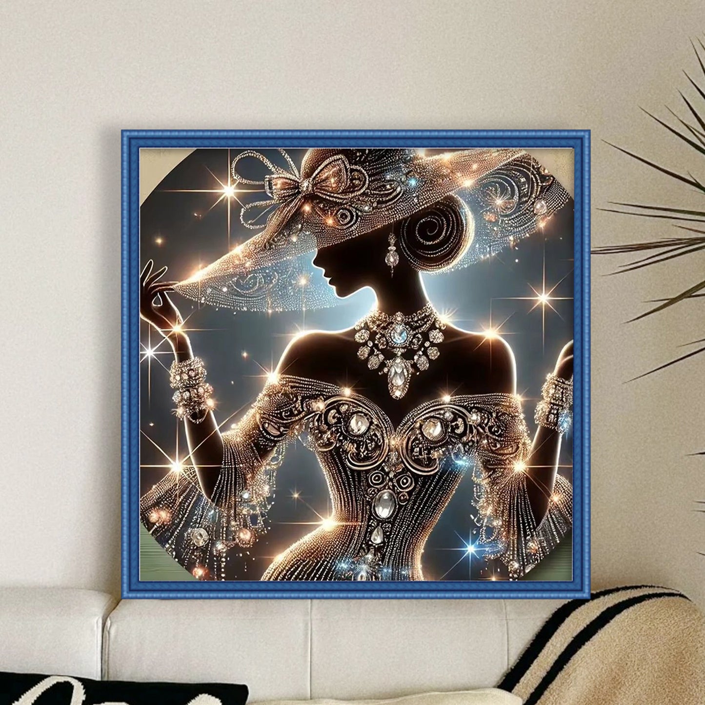 Elegant Lady - Sparkling Jewelry Silhouette - Full 11CT Stamped Cross Stitch 45x45CM - Huacan