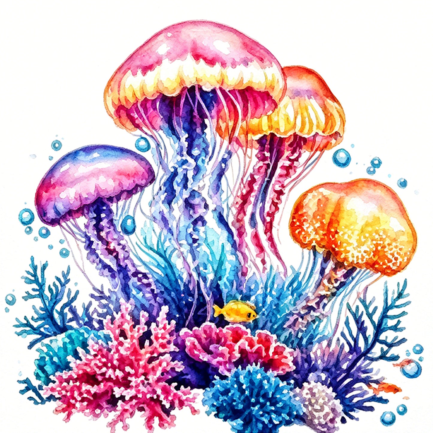 Colorful Jellyfish - Full 11CT Stamped Cross Stitch 40x40CM - Yishu