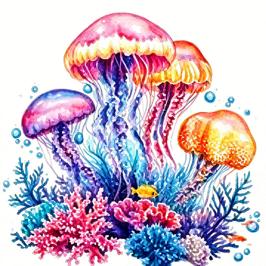 Colorful Jellyfish - Full 11CT Stamped Cross Stitch 40x40CM - Yishu