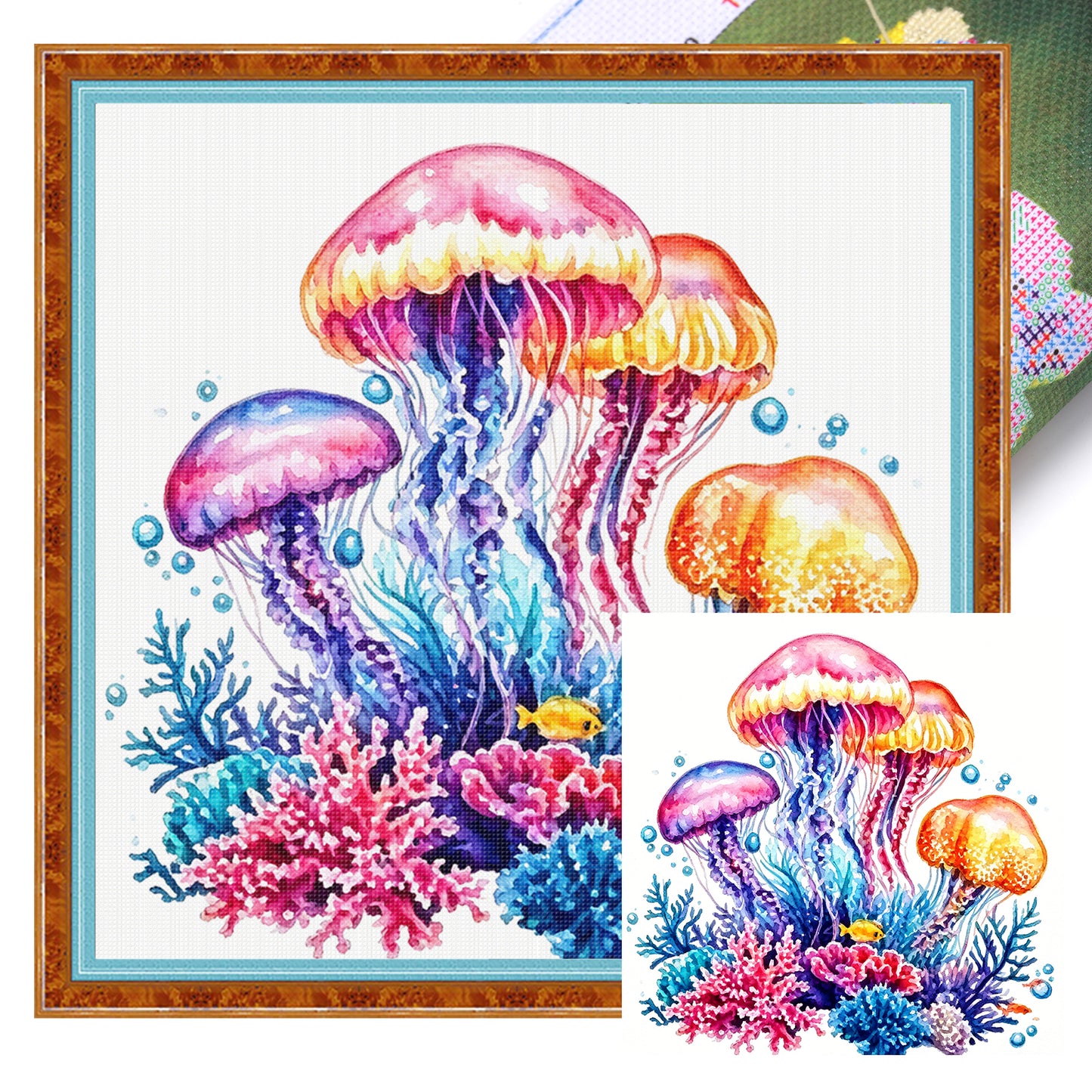 Colorful Jellyfish - Full 11CT Stamped Cross Stitch 40x40CM - Yishu