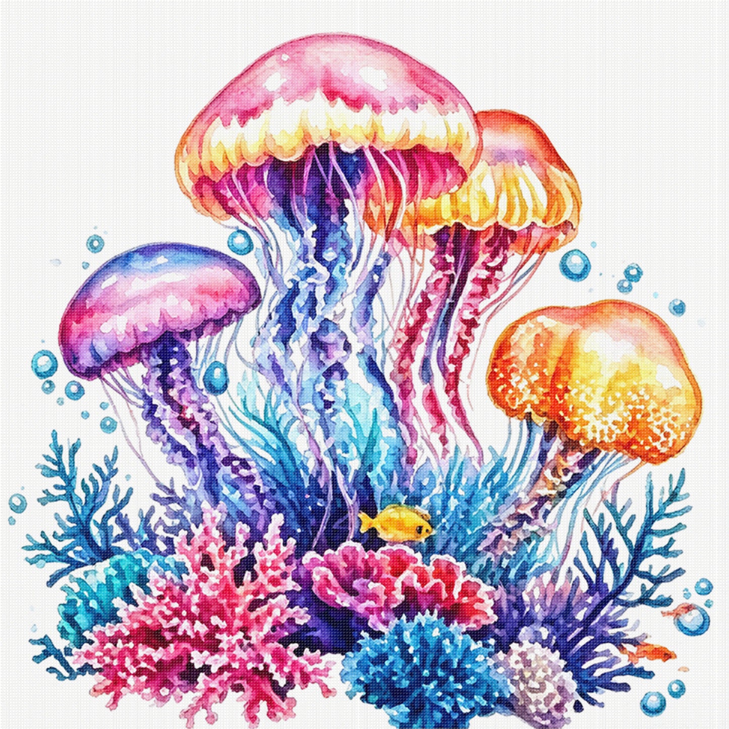 Colorful Jellyfish - Full 11CT Stamped Cross Stitch 40x40CM - Yishu