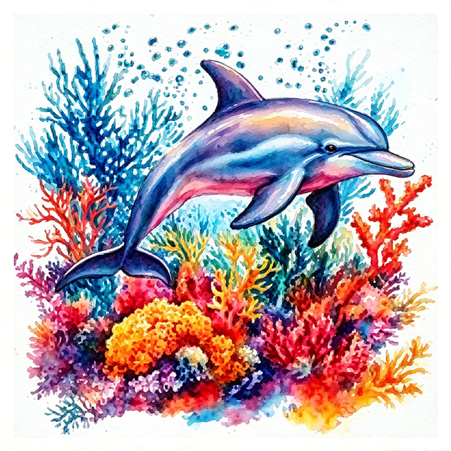 Coral Dolphin - Full 11CT Stamped Cross Stitch 40x40CM - Yishu