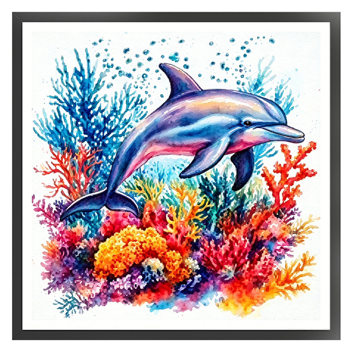 Coral Dolphin - Full 11CT Stamped Cross Stitch 40x40CM - Yishu