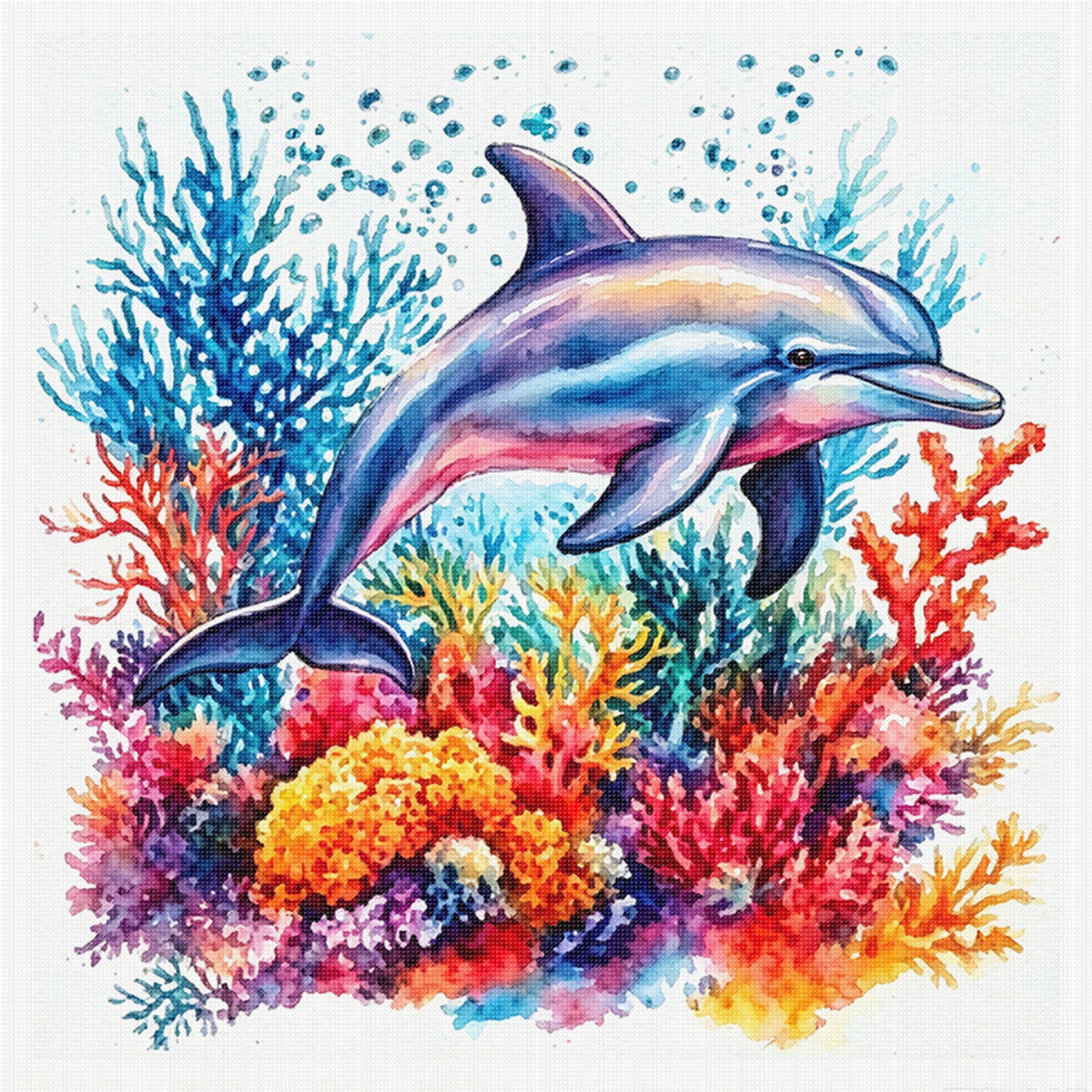Coral Dolphin - Full 11CT Stamped Cross Stitch 40x40CM - Yishu