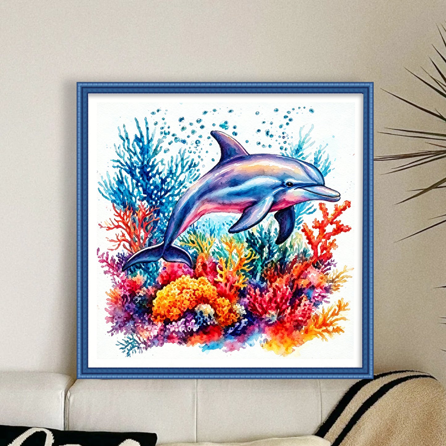 Coral Dolphin - Full 11CT Stamped Cross Stitch 40x40CM - Yishu