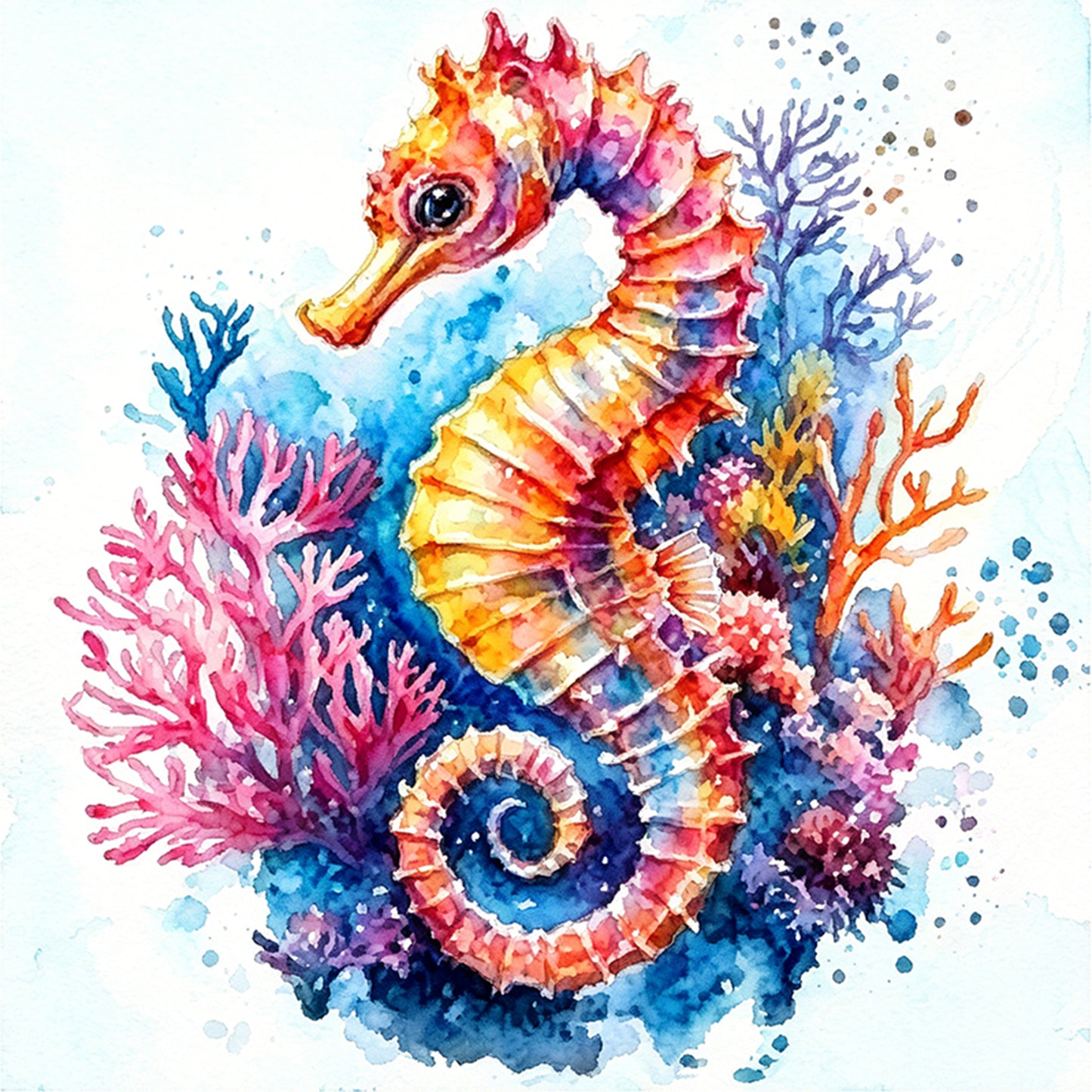 Vibrant Seahorse - Full 11CT Stamped Cross Stitch 40x40CM - Yishu