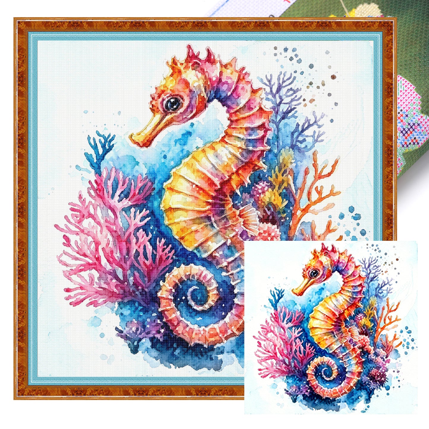 Vibrant Seahorse - Full 11CT Stamped Cross Stitch 40x40CM - Yishu