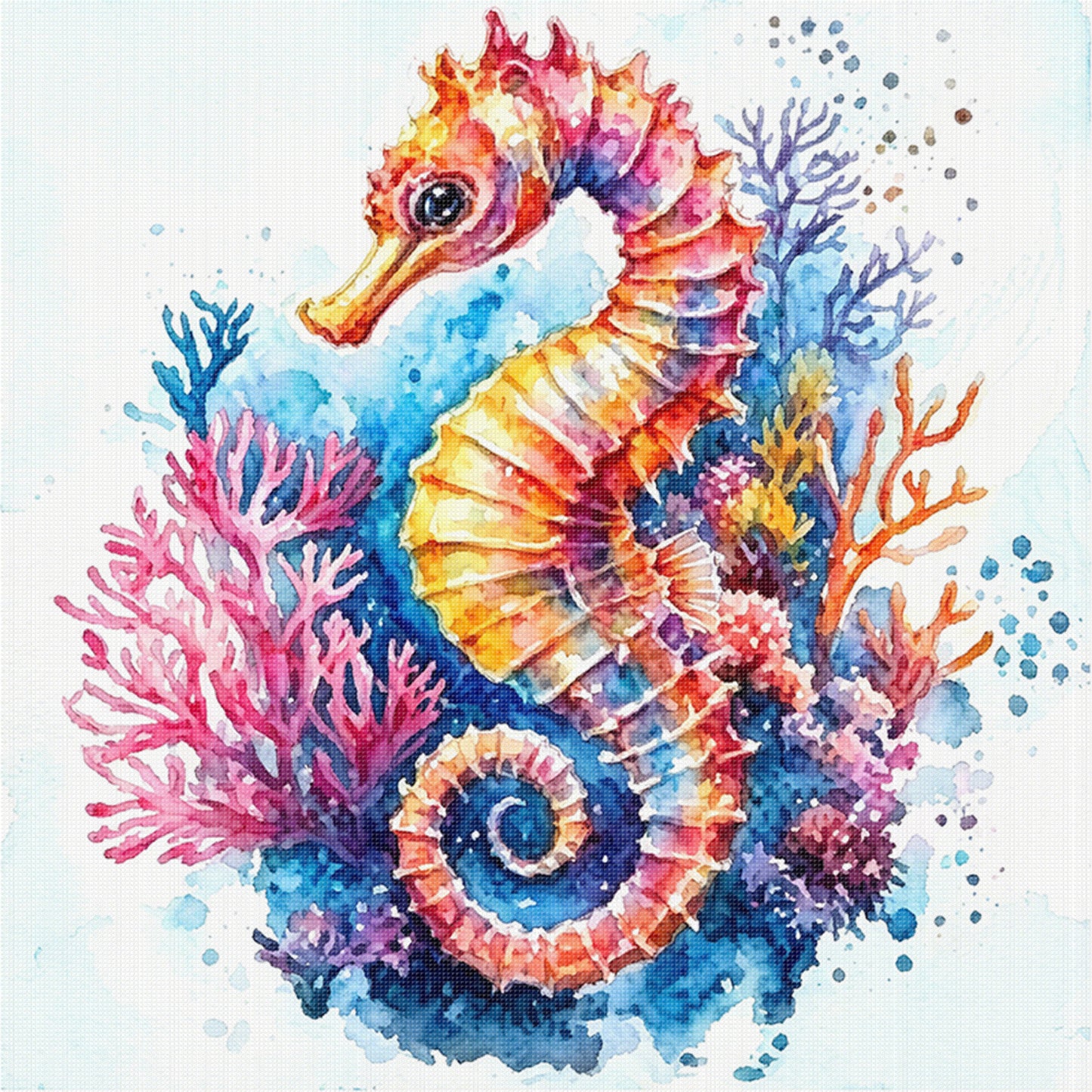 Vibrant Seahorse - Full 11CT Stamped Cross Stitch 40x40CM - Yishu