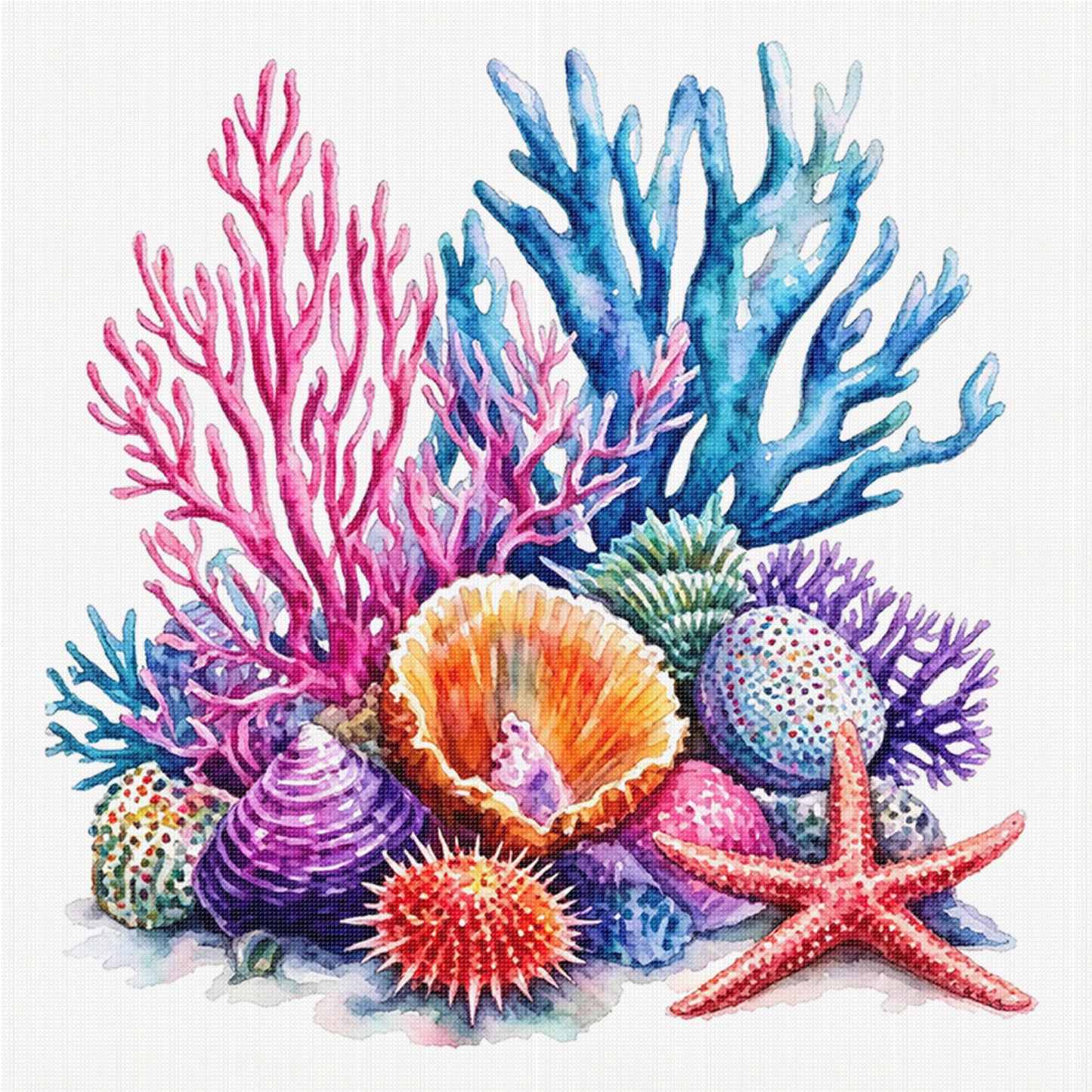 Ocean Treasures - Full 11CT Stamped Cross Stitch 40x40CM - Yishu