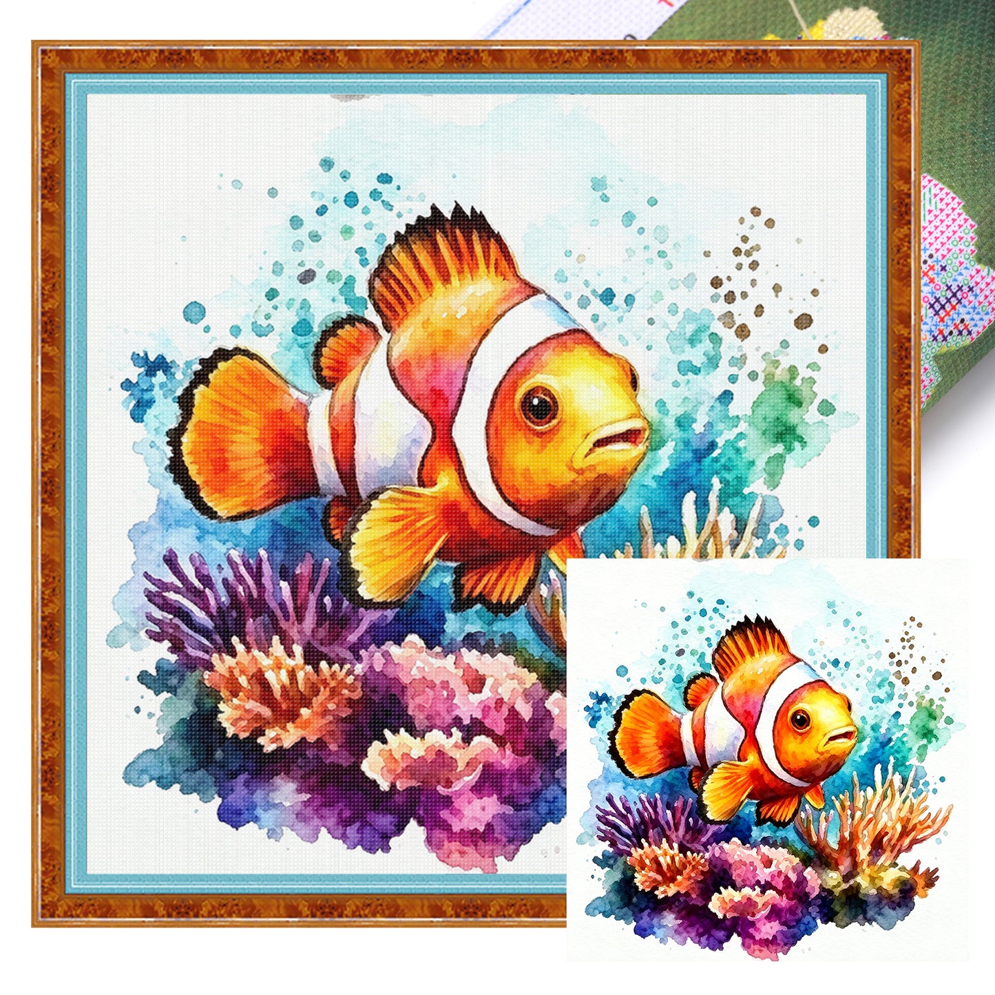 Coral Clownfish - Full 11CT Stamped Cross Stitch 40x40CM - Yishu