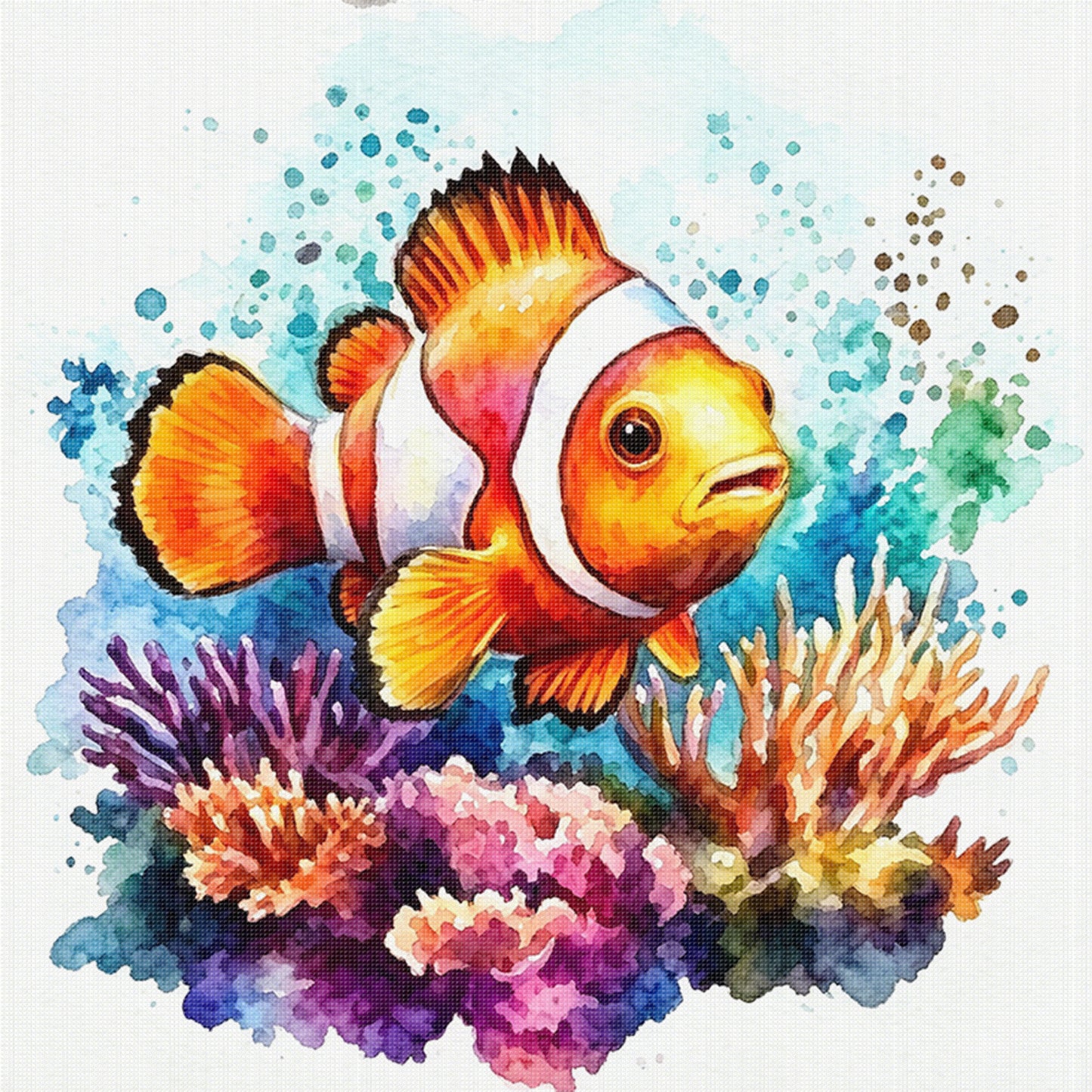 Coral Clownfish - Full 11CT Stamped Cross Stitch 40x40CM - Yishu