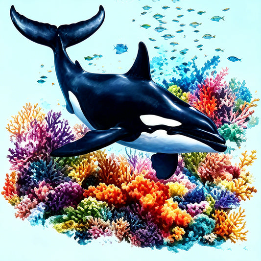 Reef Orca - Full 11CT Stamped Cross Stitch 40x40CM - Yishu