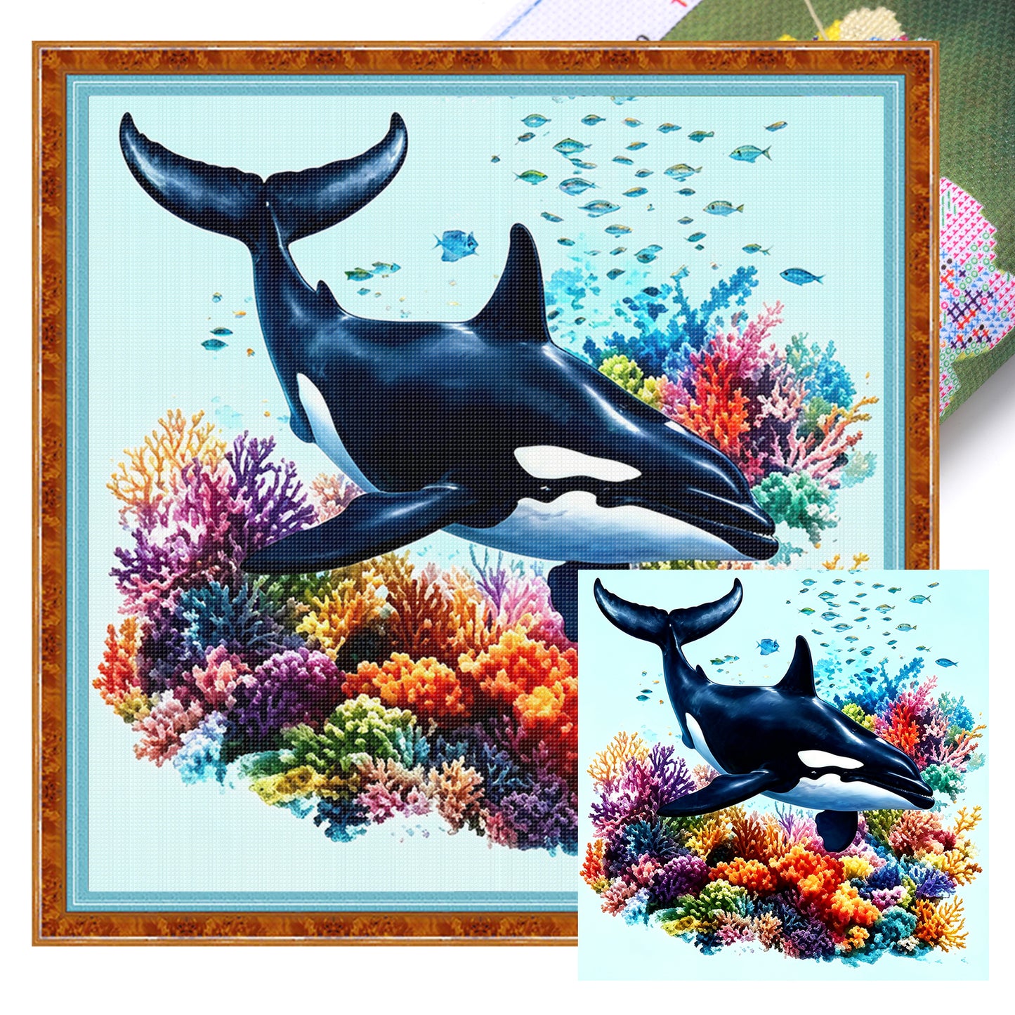 Reef Orca - Full 11CT Stamped Cross Stitch 40x40CM - Yishu
