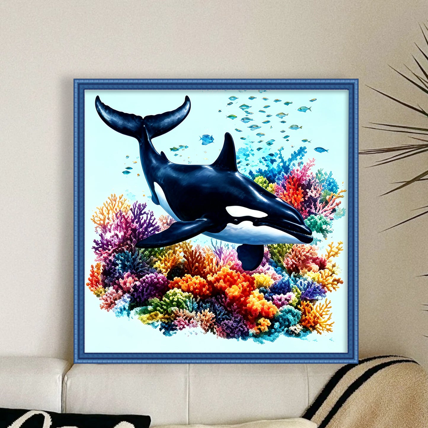 Reef Orca - Full 11CT Stamped Cross Stitch 40x40CM - Yishu