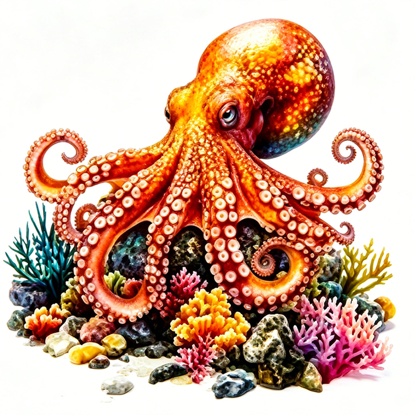 Bright Octopus - Full 11CT Stamped Cross Stitch 40x40CM - Yishu