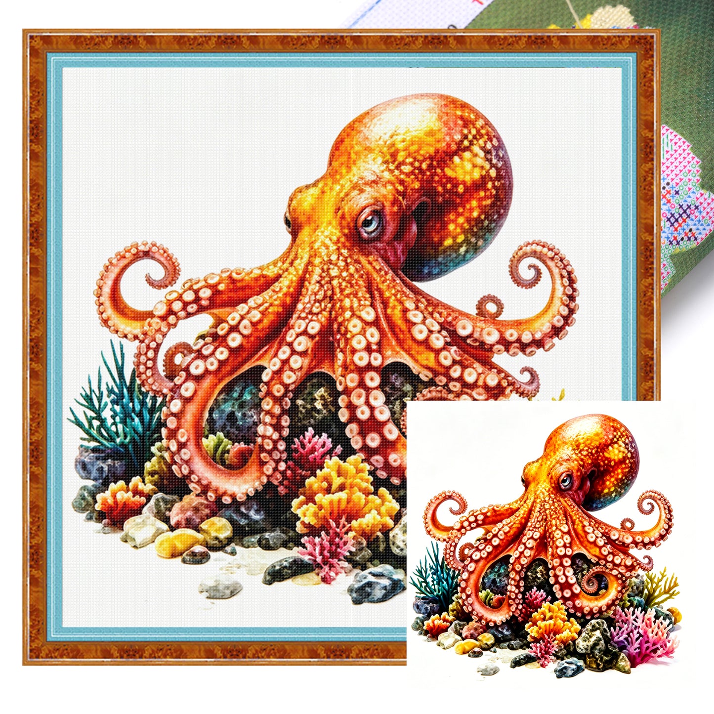 Bright Octopus - Full 11CT Stamped Cross Stitch 40x40CM - Yishu