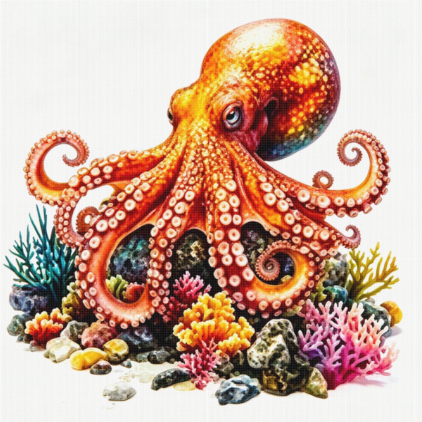 Bright Octopus - Full 11CT Stamped Cross Stitch 40x40CM - Yishu
