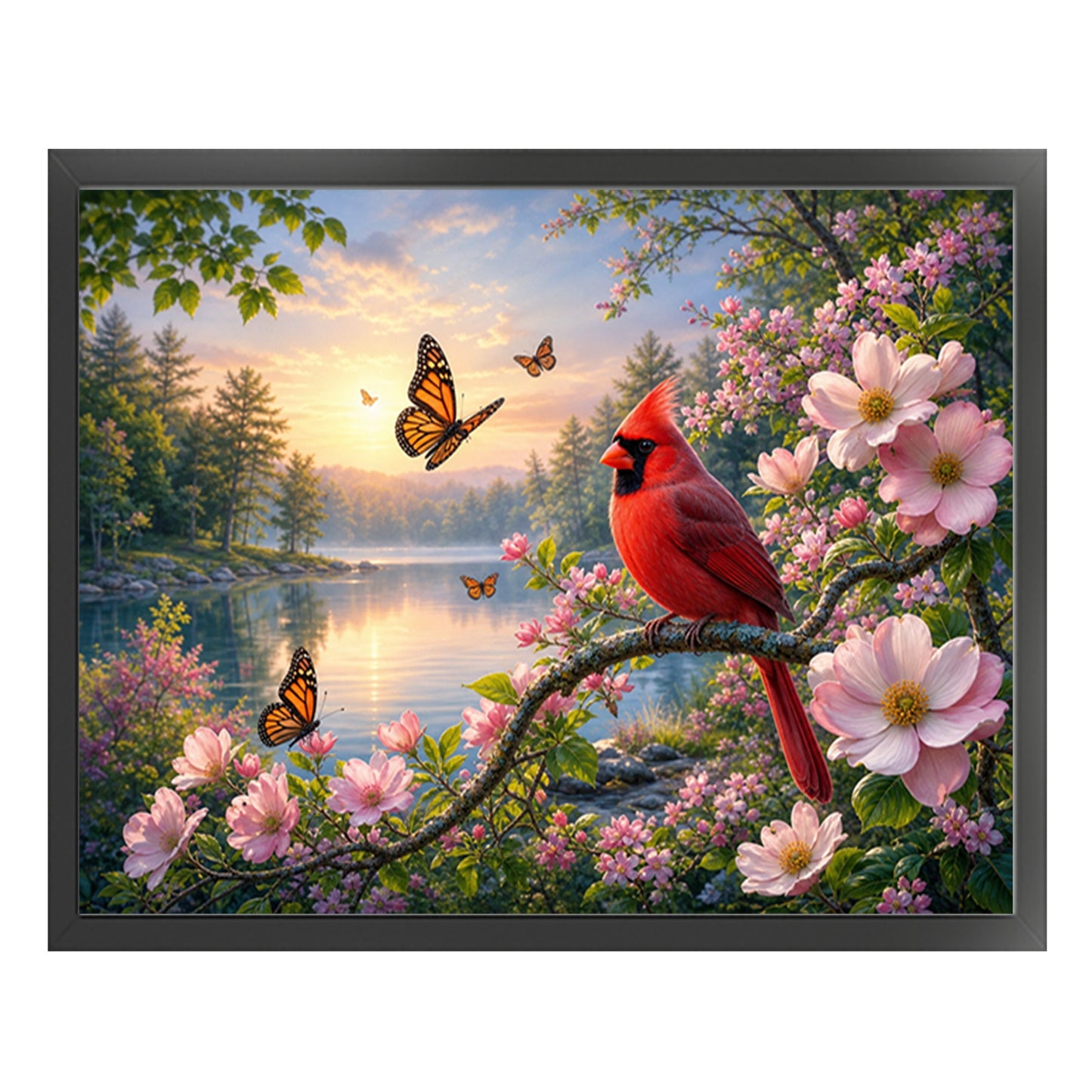 Red Bird By Lakeside At Dawn - Full 11CT Stamped Cross Stitch 50x40CM - Huacan
