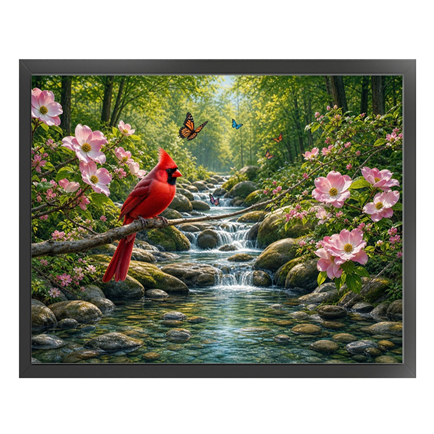 Red Bird By Forest Stream - Full 11CT Stamped Cross Stitch 50x40CM - Huacan