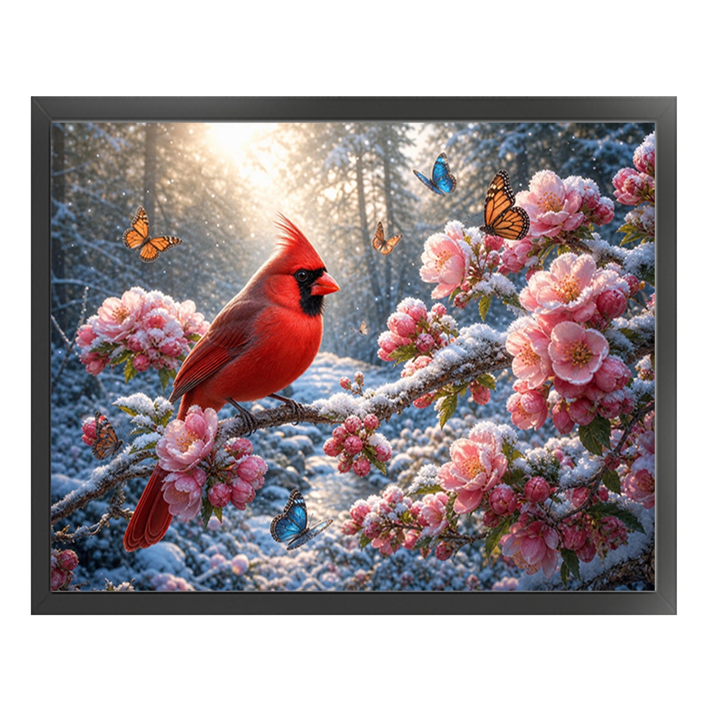 Red Bird Amid Blooms In Snow - Full 11CT Stamped Cross Stitch 50x40CM - Huacan