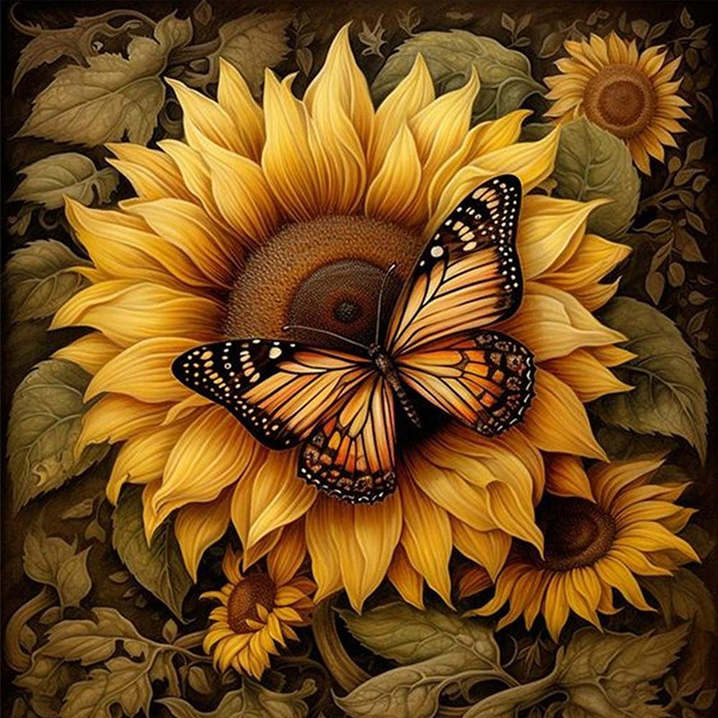 Sunflower Monarch - Full 11CT Stamped Cross Stitch 40x40CM - Yishu