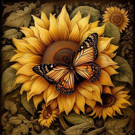 Sunflower Monarch - Full 11CT Stamped Cross Stitch 40x40CM - Yishu