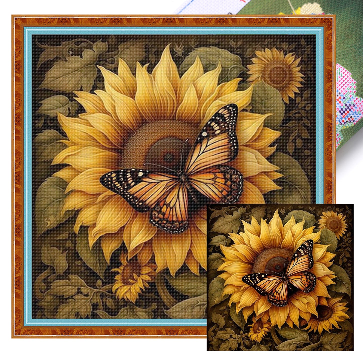 Sunflower Monarch - Full 11CT Stamped Cross Stitch 40x40CM - Yishu